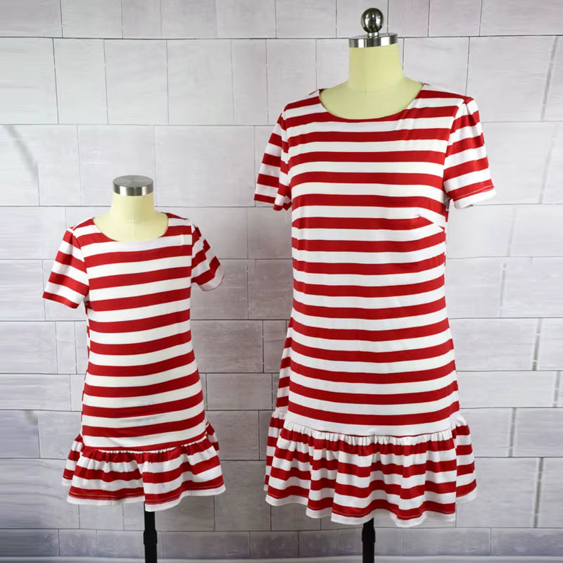 Mother Daughter Matching Stripped Dresses