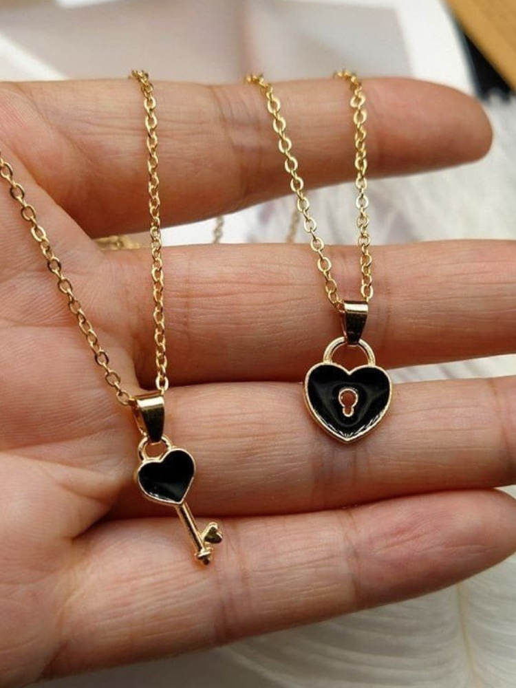 Heart and Key Necklace Set for Couples