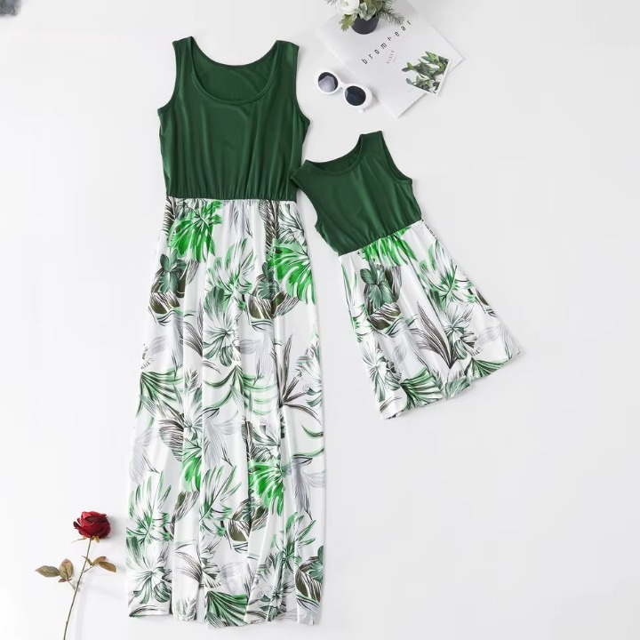 Mother and Daughter Green Summer Dresses