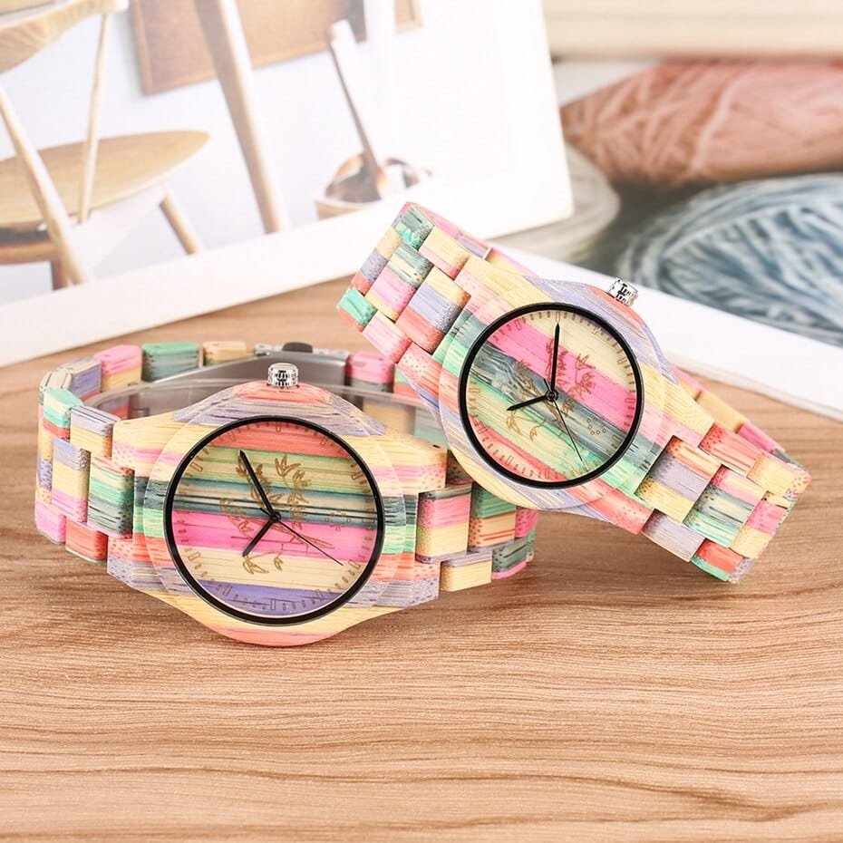 Colorful Bamboo Wood Couple Watch
