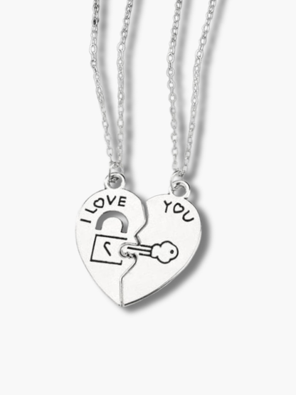 Key & Lock Heart Necklace for Couples