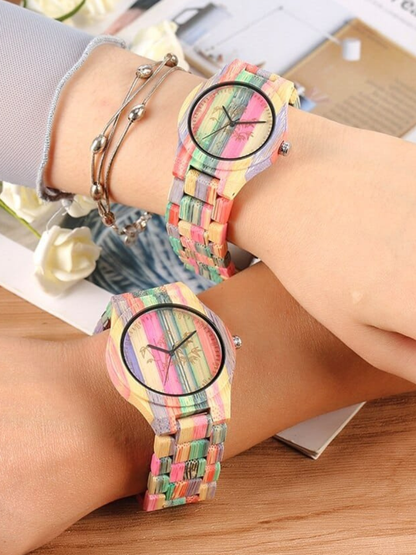 Colorful Bamboo Wood Couple Watch