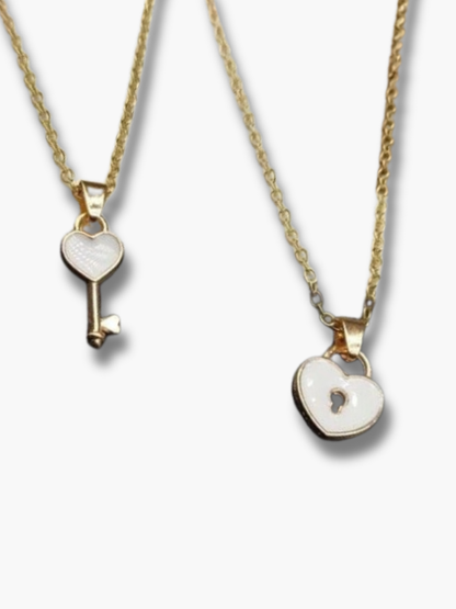 Heart and Key Necklace Set for Couples