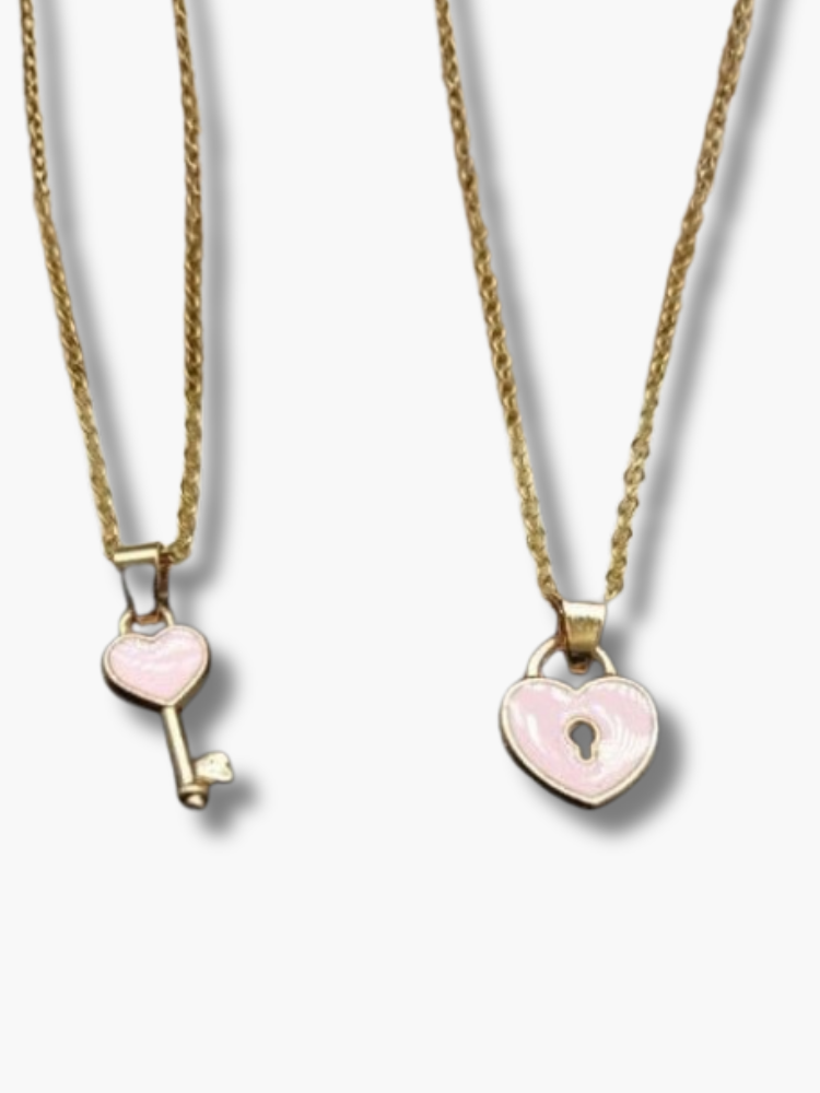 Heart and Key Necklace Set for Couples