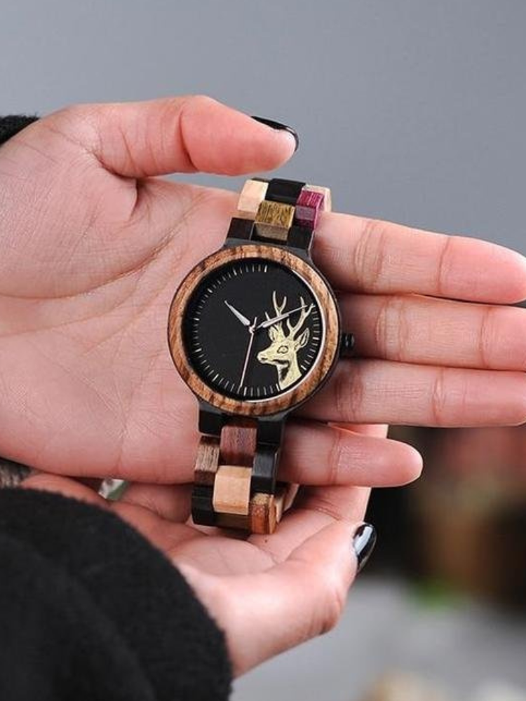 Couple Wood Watch Deer Pattern