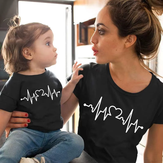 Mom and Daughter Matching Heartbeat Shirts