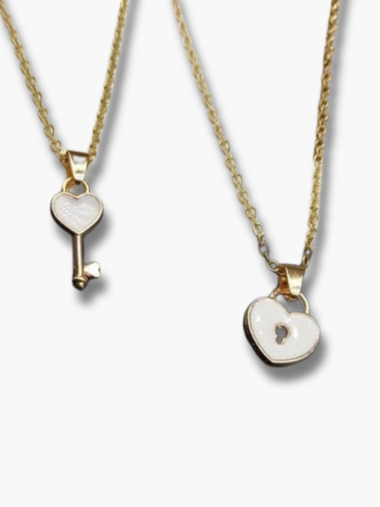 Heart and Key Necklace Set for Couples