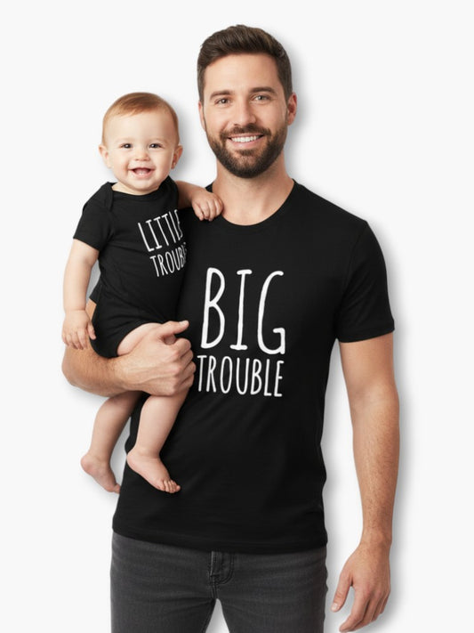 Little and Big Trouble T-shirts for Dad and Son
