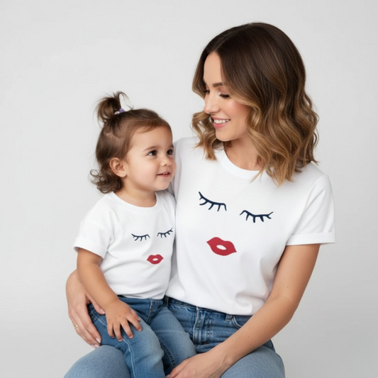 Mom and Daughter Kiss T-shirts