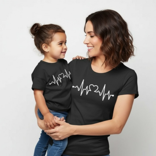 Mom and Daughter Matching Heartbeat Shirts