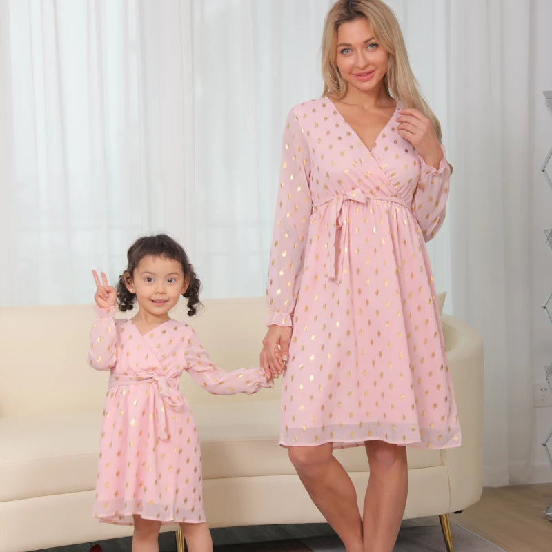 Mummy Daughter Matching Pink Dresses