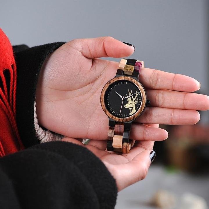 Couple Wood Watch Deer Pattern