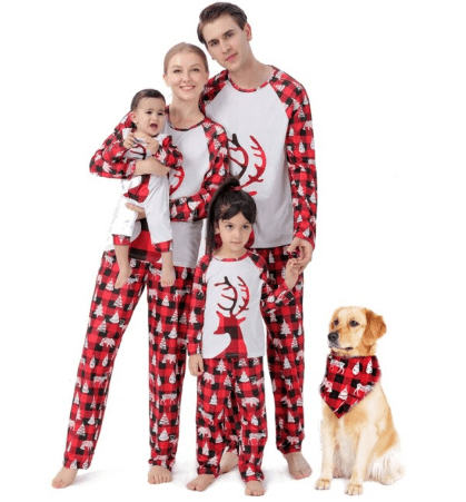 Matching Christmas Pajamas Family and Dog