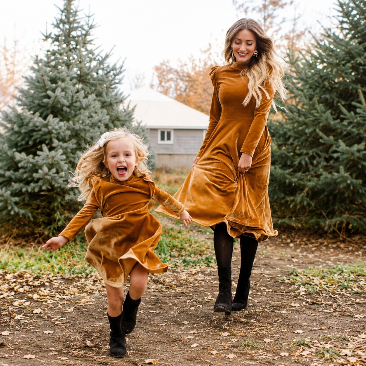 Long Velvet Dress Mother and Daughter