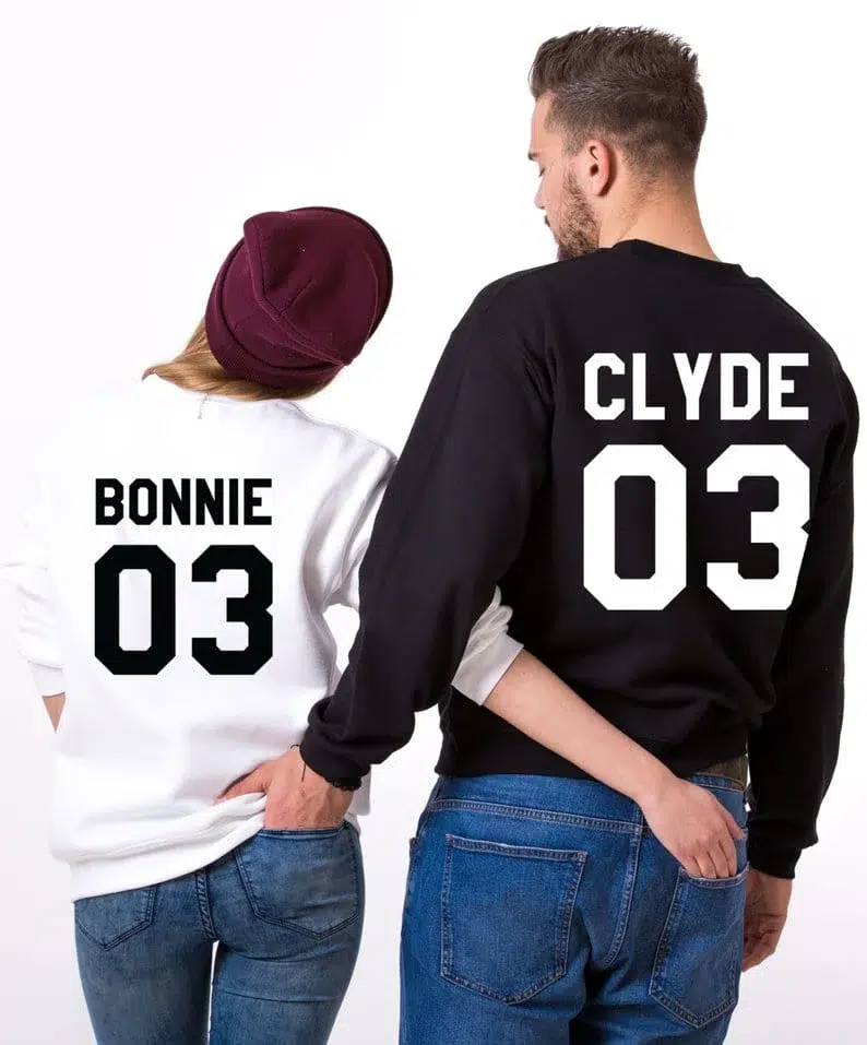 bonnie clyde couple sweatshirts