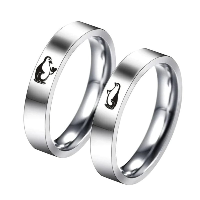 Couple Penguin Rings Set