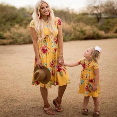 Matching Mum and Daughter Yellow Dresses