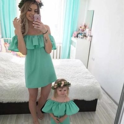 Mom and Daughter Green Dress