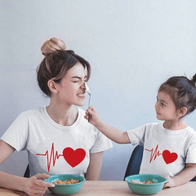 Mom and Daughter Heartbeat T-shirts