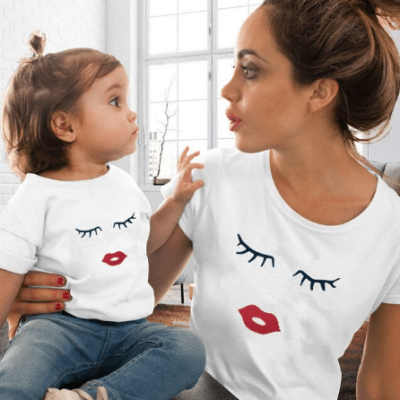 Mom and Daughter Kiss T-shirts