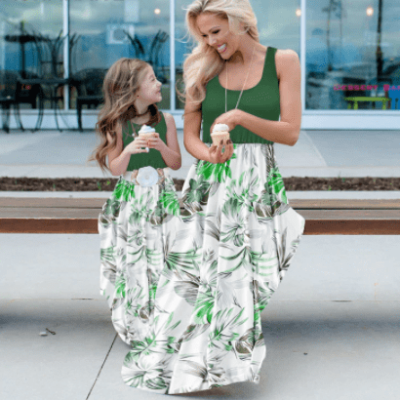 Mother and Daughter Green Summer Dresses