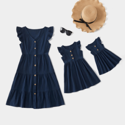 Mother and Daughter Navy Blue Dresses