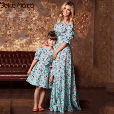 Mummy Daughter Blue Floral Dresses