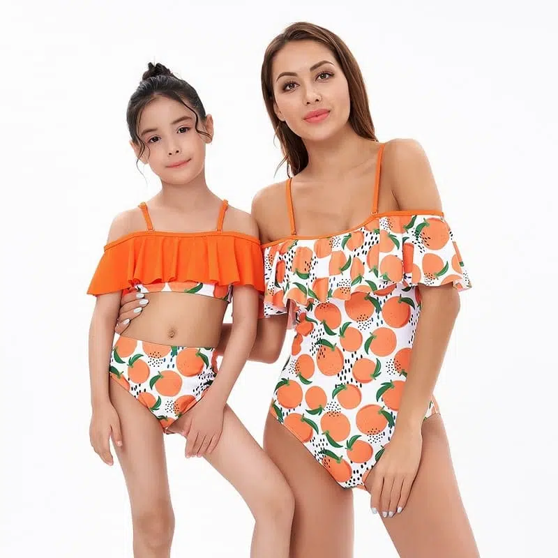 Orange Mommy and Me Swimsuits