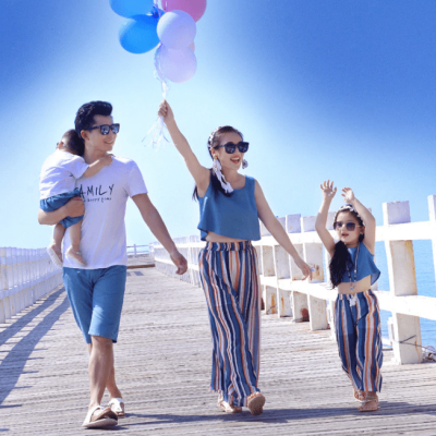 Tenue mère fille assortie bleue