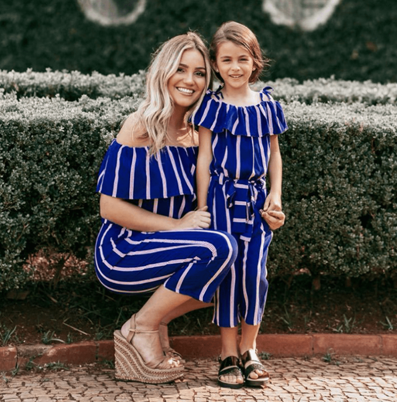 Tenue mère fille bleu et blanc